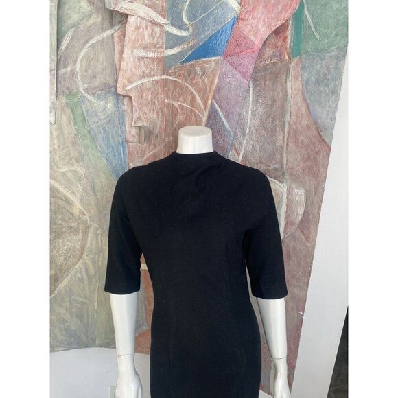 Vintage S. Eisenberg Dress California Black Wool Wiggle Small / Medium Sheath - Picture 4 of 9